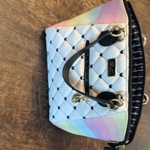 Quilted Pastel Rainbow Accent Satchel - White & Multicolor